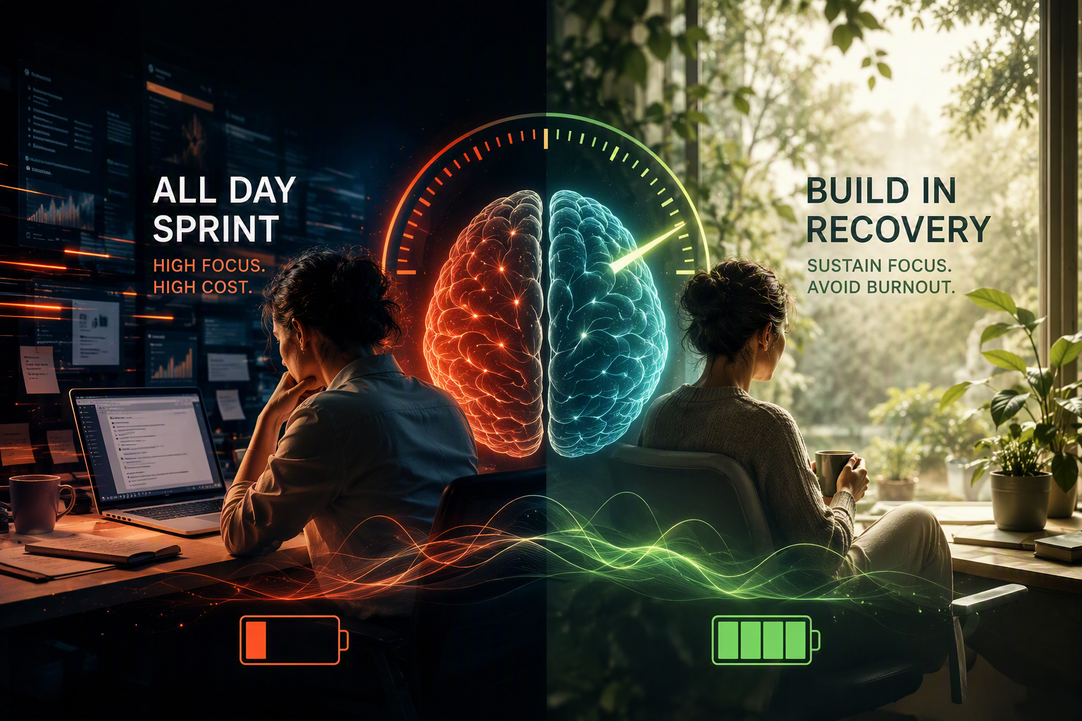 Brain halves representing work